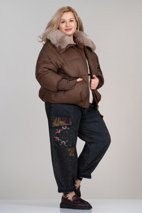МАКСИ зимно яке в кафяво със сваляща се пухена яка