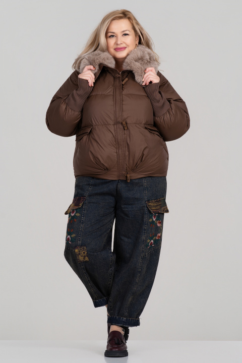 МАКСИ зимно яке в кафяво със сваляща се пухена яка