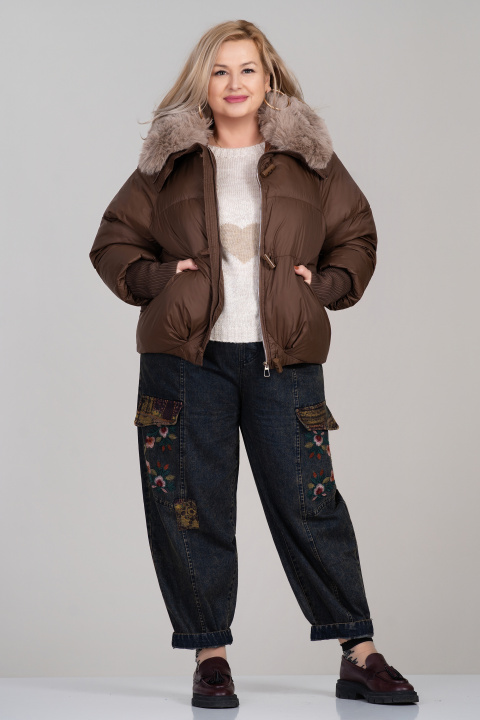 МАКСИ зимно яке в кафяво със сваляща се пухена яка