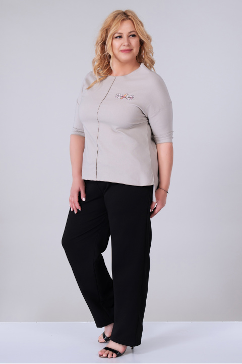 МАКСИ блуза от релефна материя в цвят визон с щампа на птиче на клонка