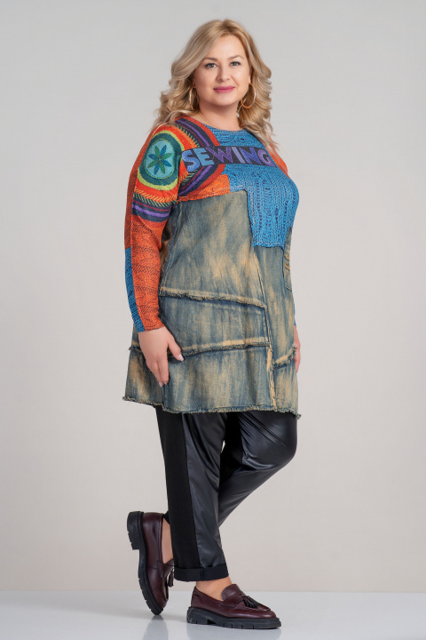 МАСКИ цветна туника с акцент деним и артистичен принт