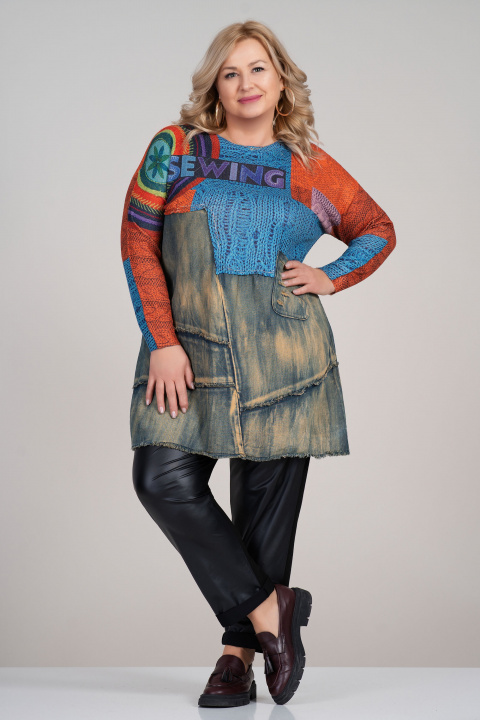 МАСКИ цветна туника с акцент деним и артистичен принт