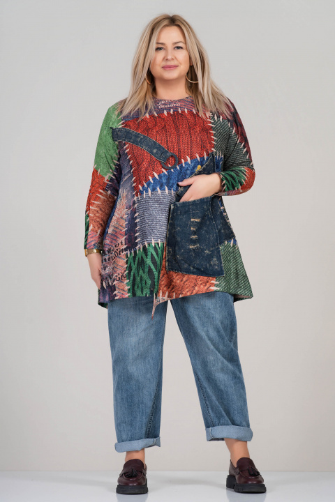 МАСКИ цветна туника с артистичен десен и джоб в дънков стил