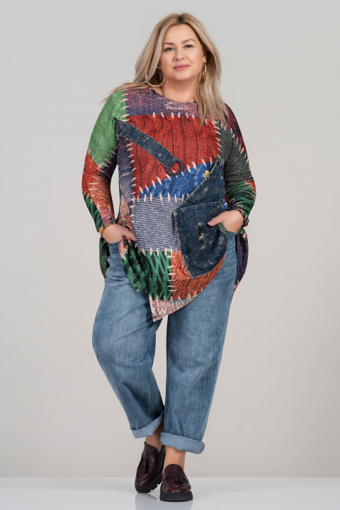 МАСКИ цветна туника с артистичен десен и джоб в дънков стил