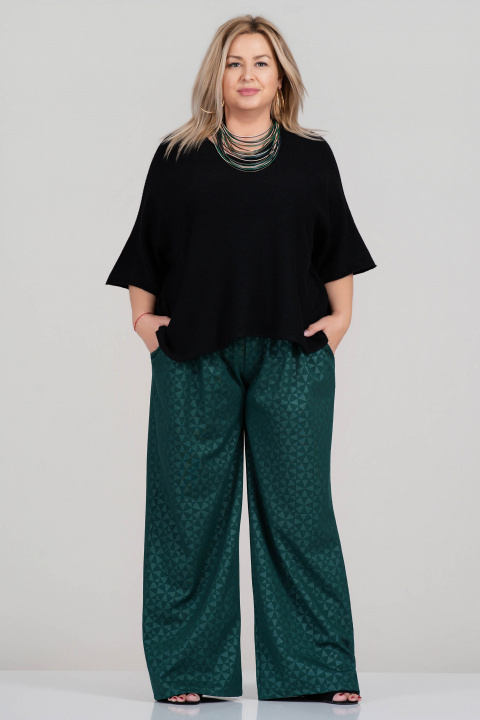 МАСКИ широк панталон в зелено с геометричен принт и ластик в талията