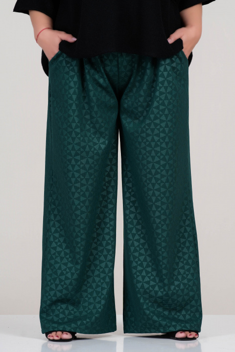 МАСКИ широк панталон в зелено с геометричен принт и ластик в талията