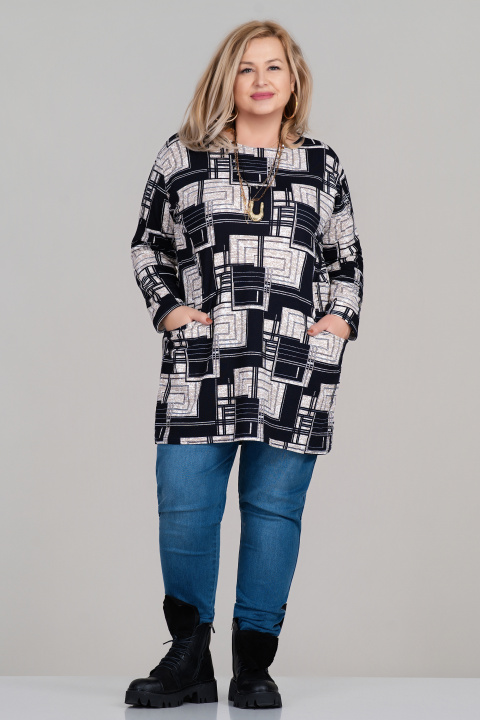 Маски туника в черно с геометричен принт