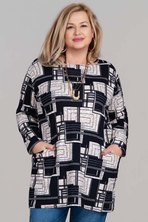 Маски туника в черно с геометричен принт