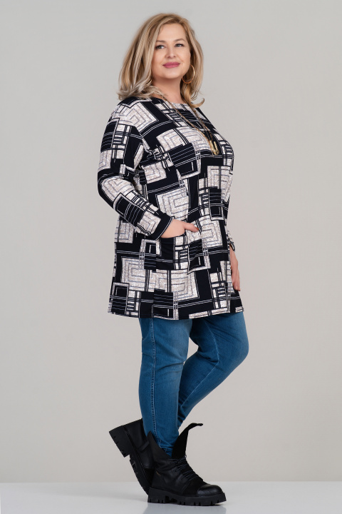 Маски туника в черно с геометричен принт