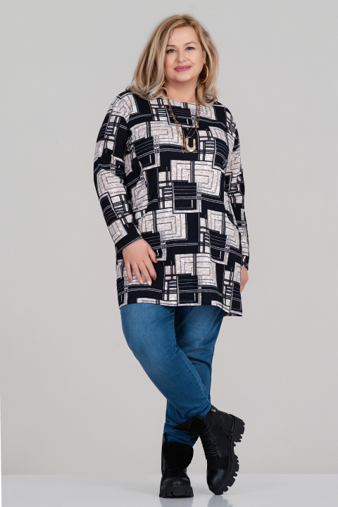 Маски туника в черно с геометричен принт