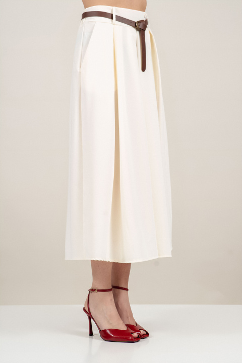 Миди пола в цвят екрю с ластична талия и колан