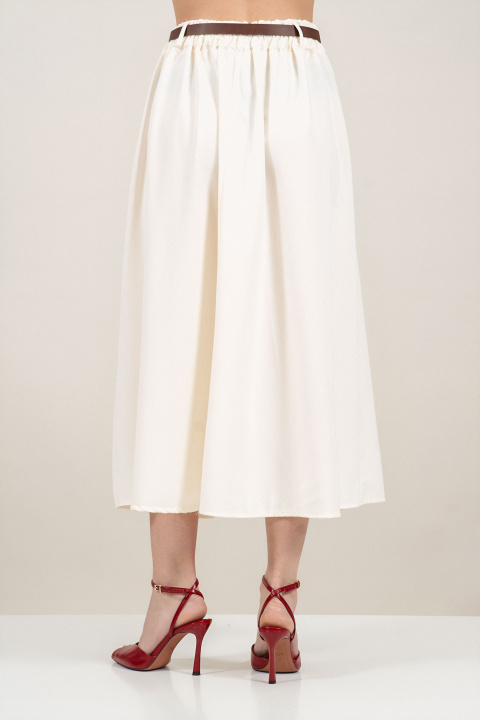 Миди пола в цвят екрю с ластична талия и колан