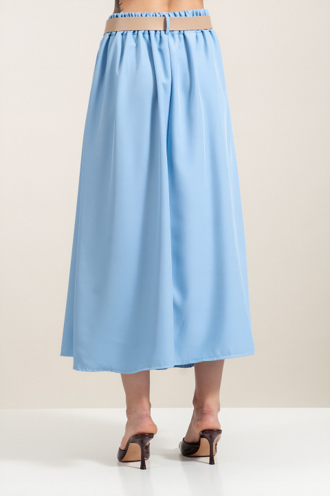 Миди пола в светлосиньо с висока талия и допълнителен колан