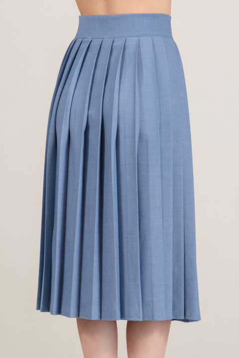 Плисирана пола в синьо с връзка в талията