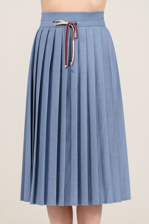 Плисирана пола в синьо с връзка в талията