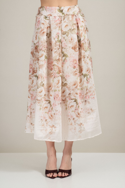 Пола от шифор в розово с флорален принт