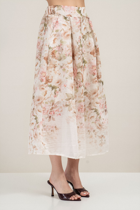 Пола от шифор в розово с флорален принт