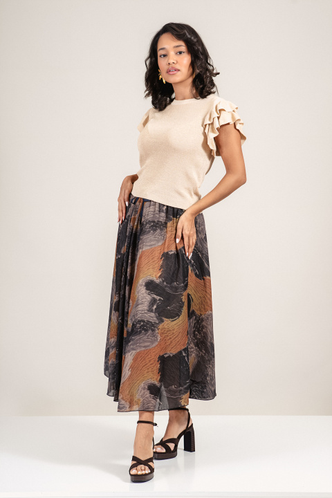 Пола с акварелен принт в жълто, сиво и бежово