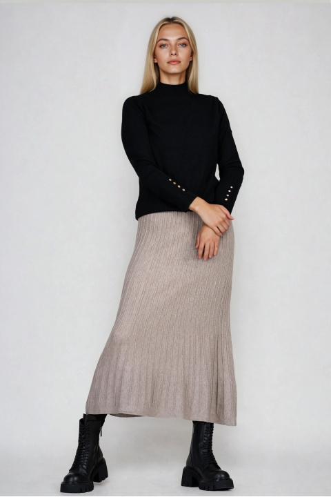 Пола в цвят визон от еластично фино плетиво с релефна текстура