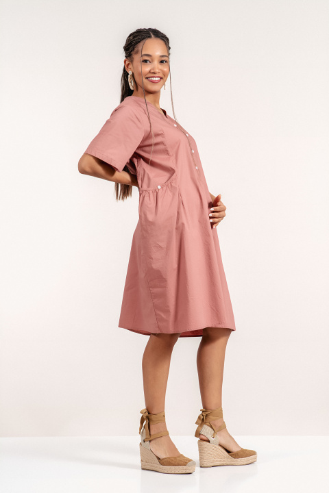 Рокля от памук в керемидено розово със свободна кройка