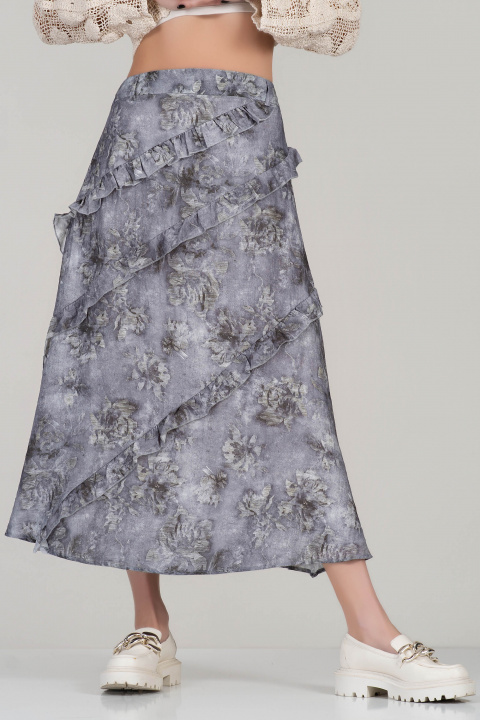 Сива миди пола с флорален принт и ефирни воали