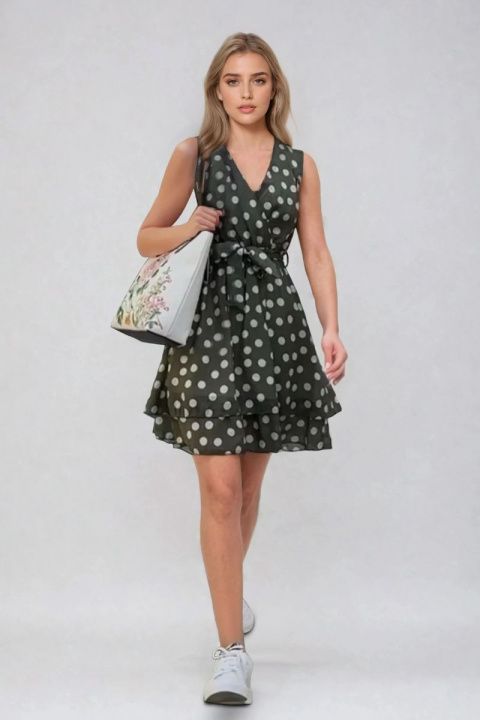 Зелена рокля от вискоза с принт светли точки