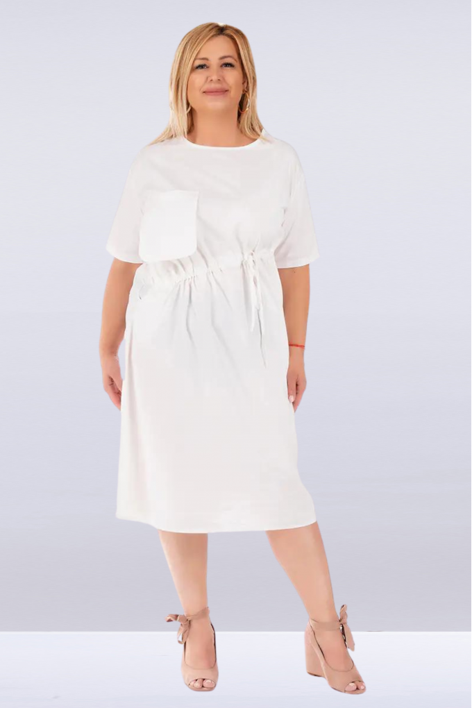 МАКСИ рокля от памук в бяло с връзка на талията