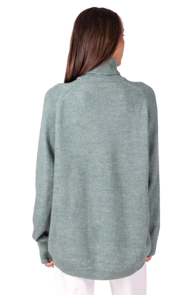 Дамски оувърсайз пуловер в ментово зелено с поло яка