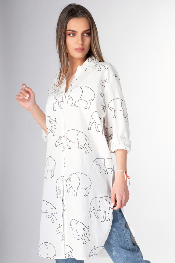 Дамска риза тип туника с графичен животински принт