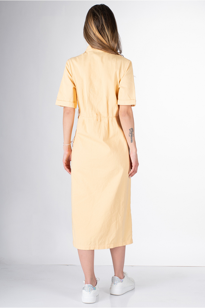 Дамска памучна рокля в жълто с копчета по дължина