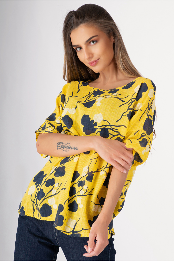 Дамска блуза от вискоза и лен в жълто