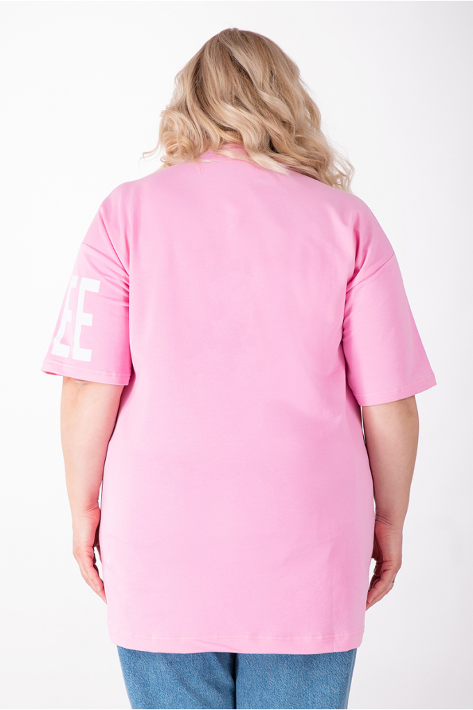 МАКСИ блуза тип туника в розово с голяма бяла щампа лимитирана серия
