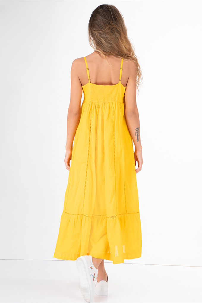 Дамска рокля с тънки презрамки в жълто