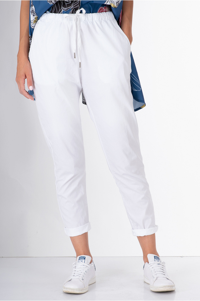 Дамски панталон от тънък памук в бяло