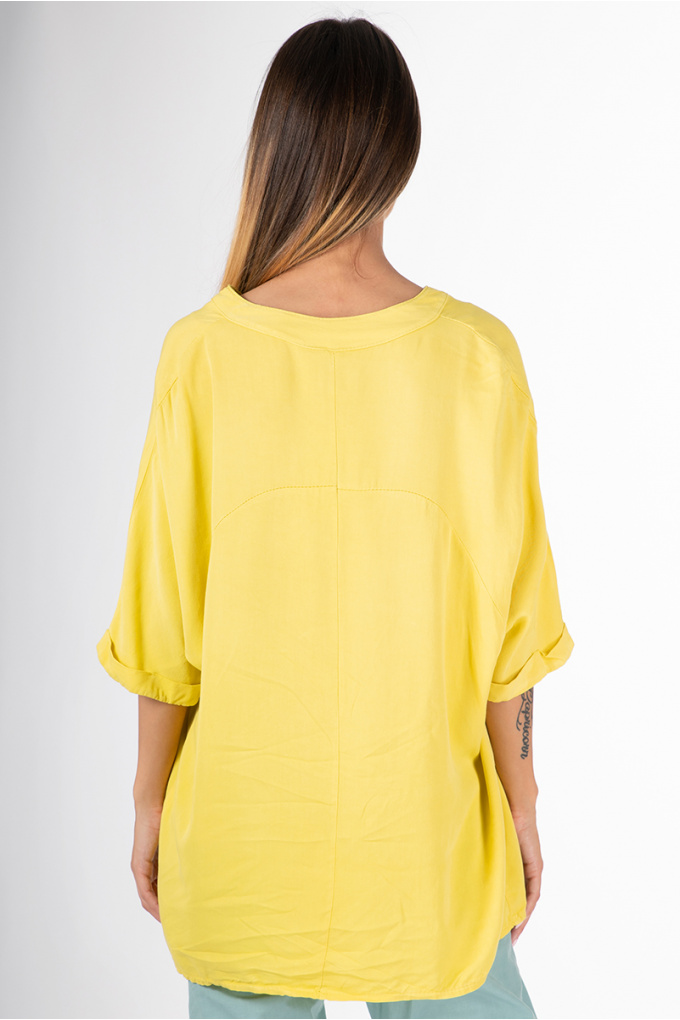 Дамска блуза от вискоза в жълто с къс ръкав