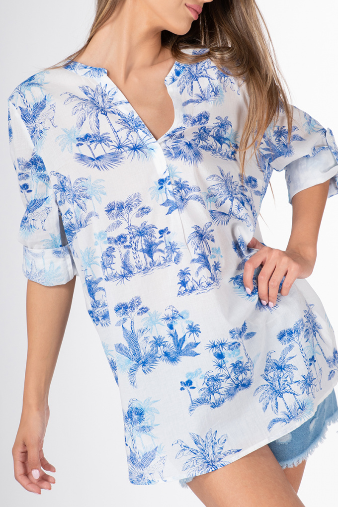 Дамска блуза тип туника с тропически принт