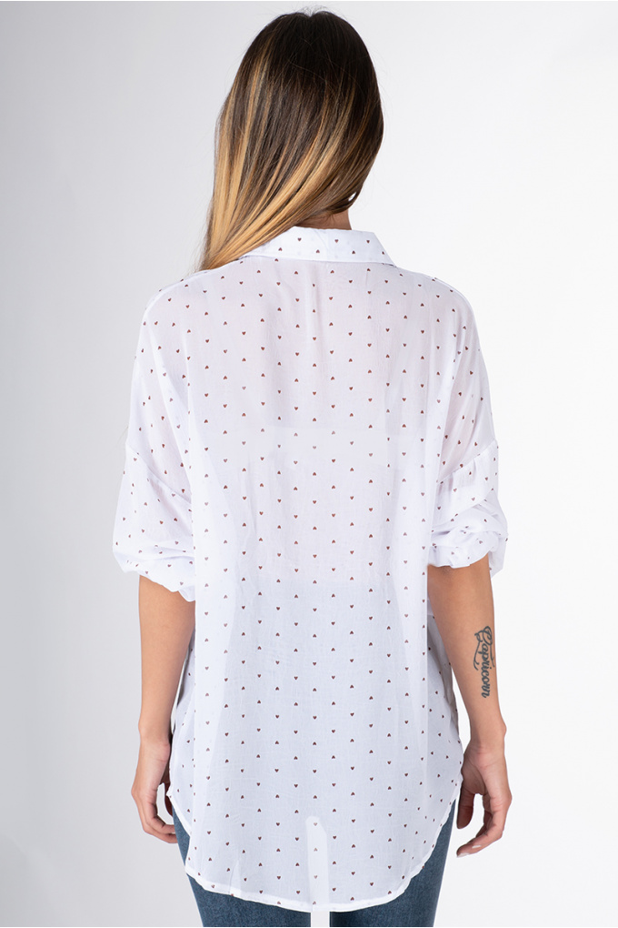 Дамска риза от в бяло със ситни сърца