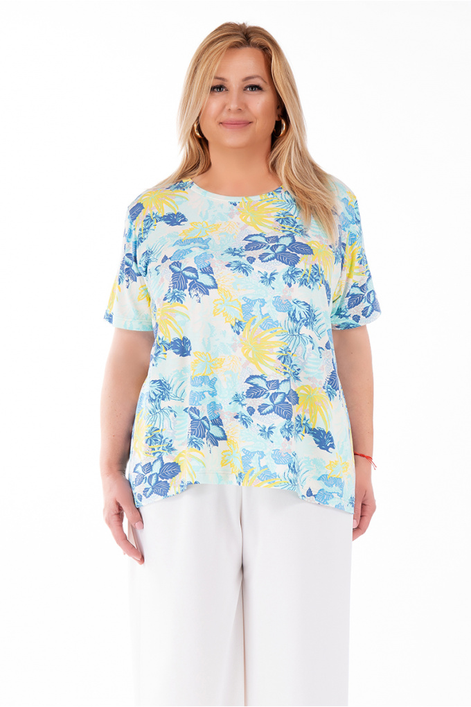 МАКСИ блуза в цвят екрю с принт сини и жълти цветя