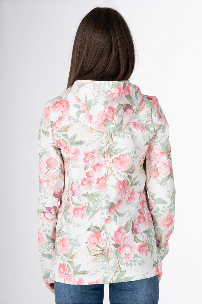 Дамско яке с принт розови цветя на бял фон