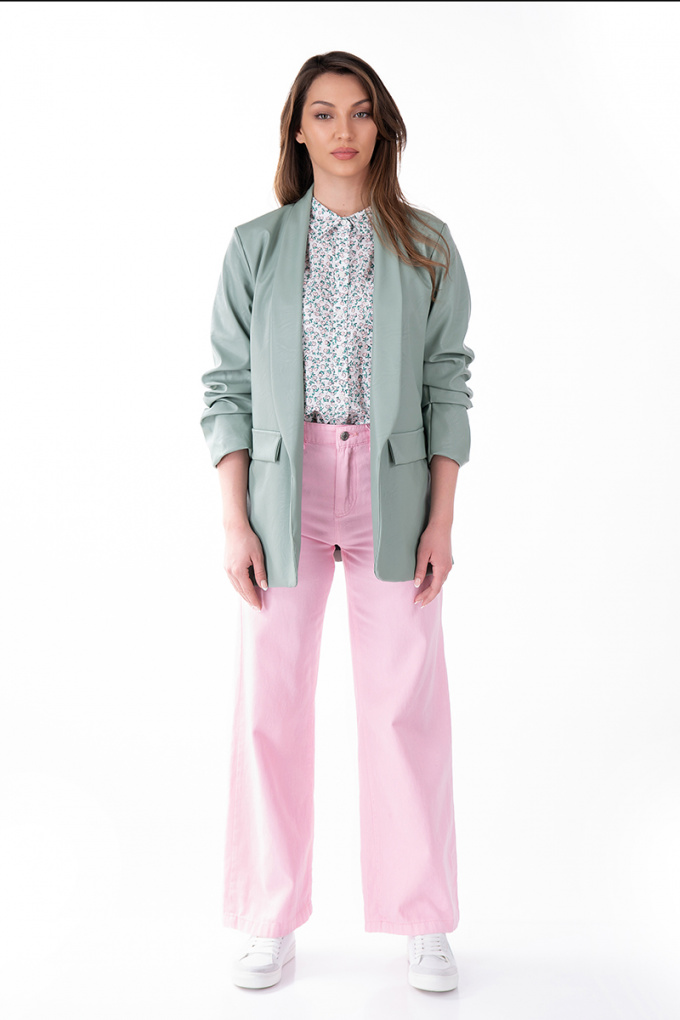 Дамски широк панталон в розово с текстилен колан