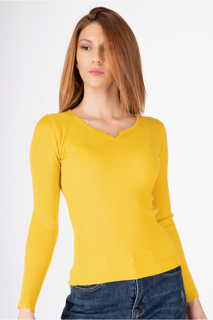 Дамска блуза рипс от фино плетиво в жълто