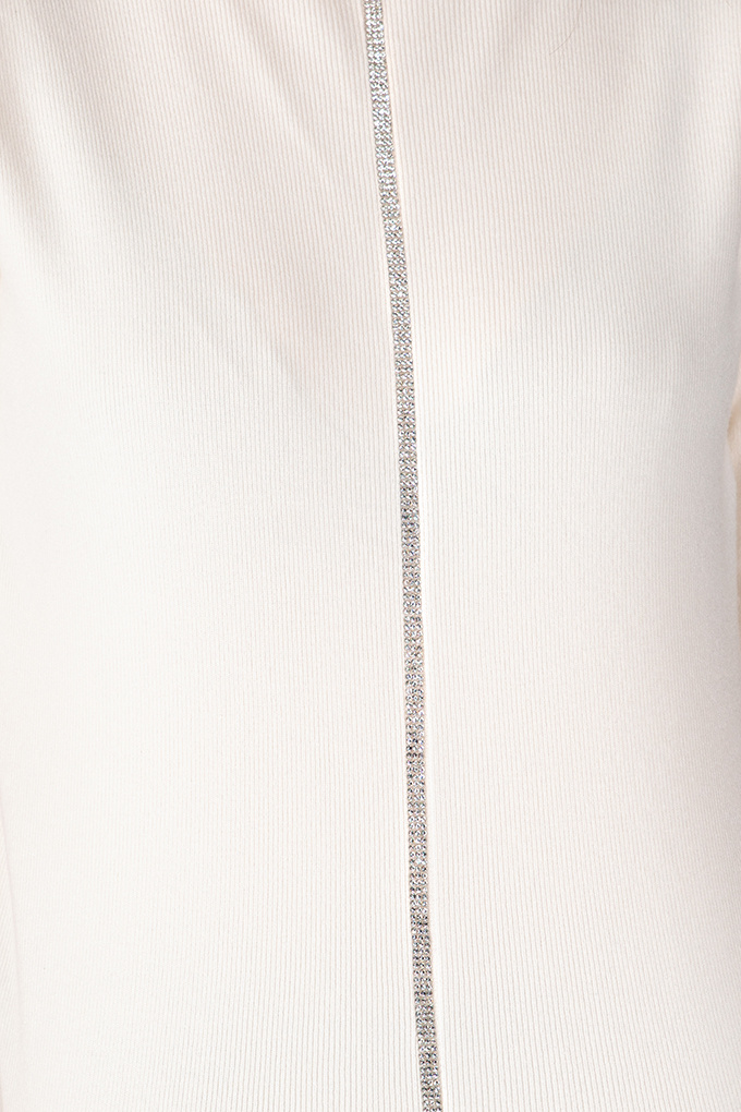 Дамска блуза от фино плетиво в екрю с 3/4 ръкав и лента с камъни