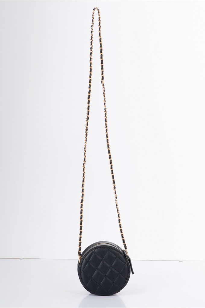 Дамска кръгла мини чанта в черно