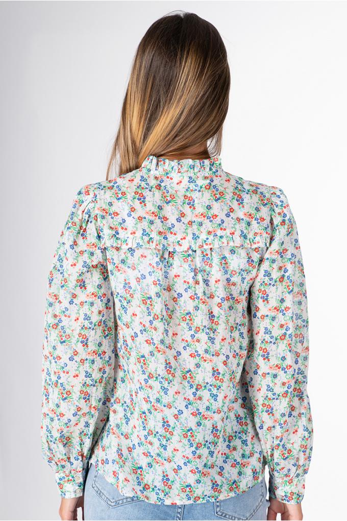 Дамска риза с принт ситни цветя и сребърна нишка