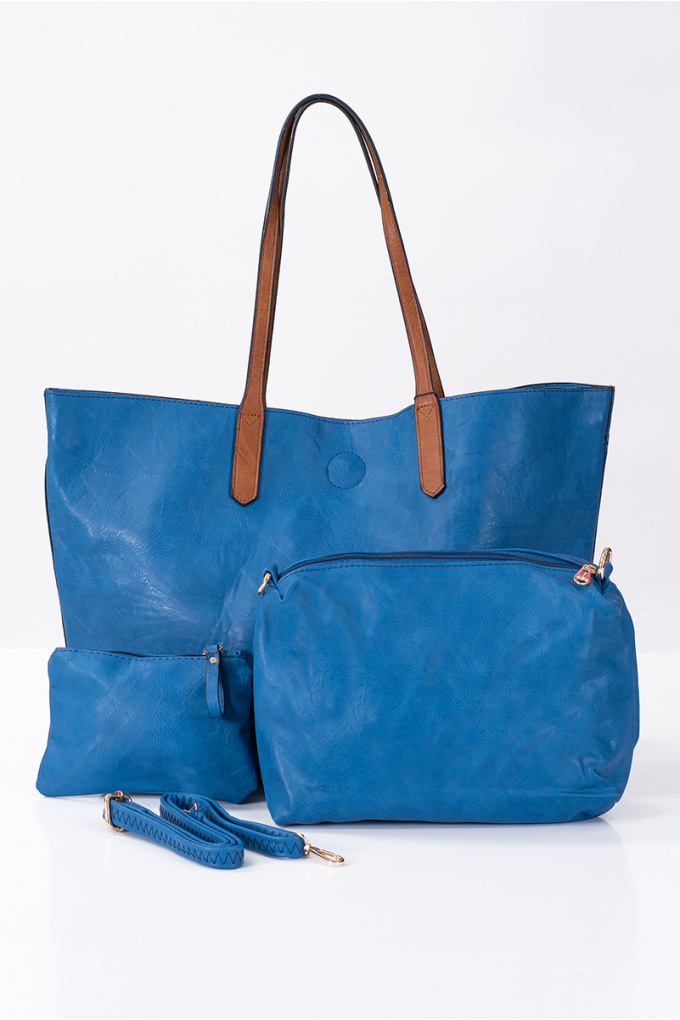 Дамска голяма чанта 3в1 в синьо