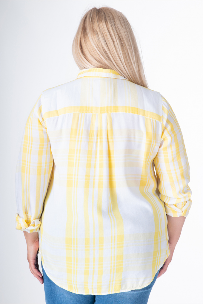 МАКСИ риза от памук в жълто и бяло каре