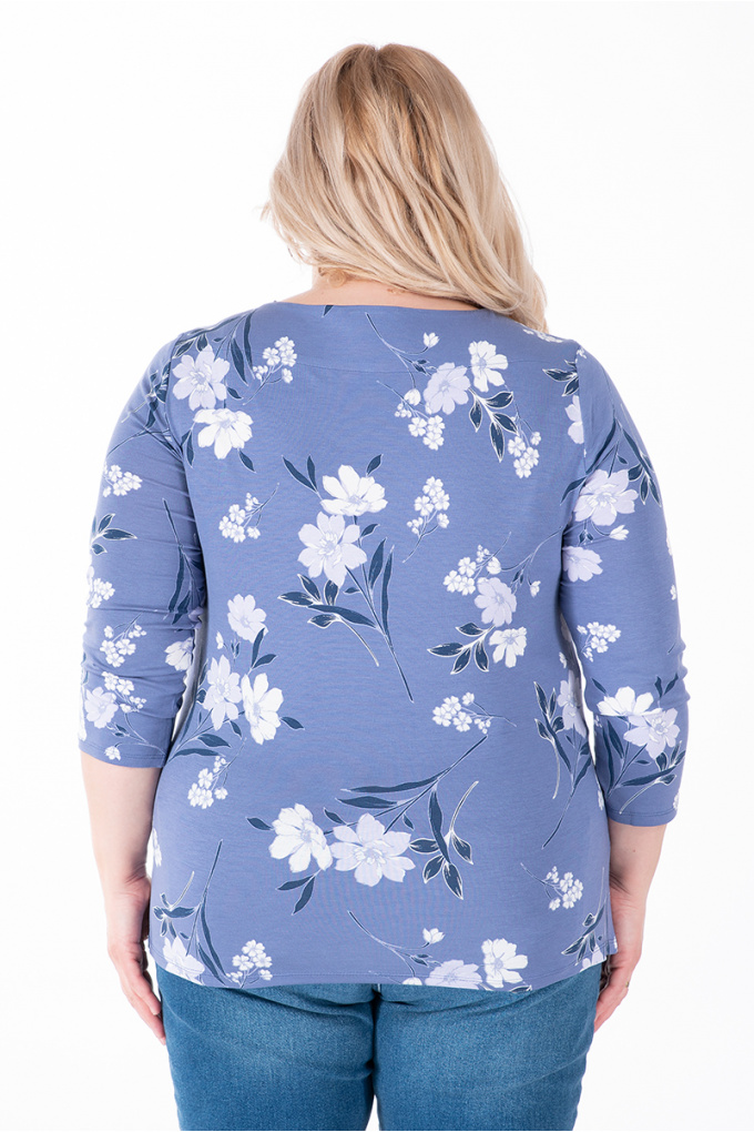 МАКСИ блуза в лилаво със 7/8 ръкав и флорален принт