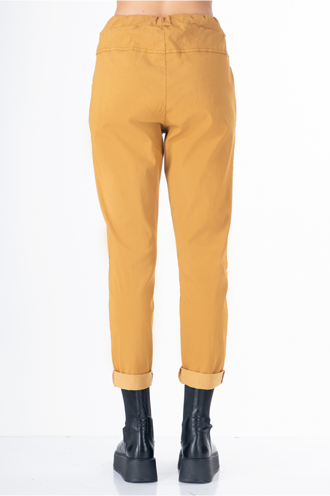 Дамски панталон с връзка в цвят горчица