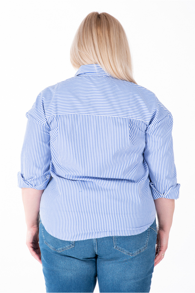 МАКСИ риза със скрито закопчаване и синьо-бели райета