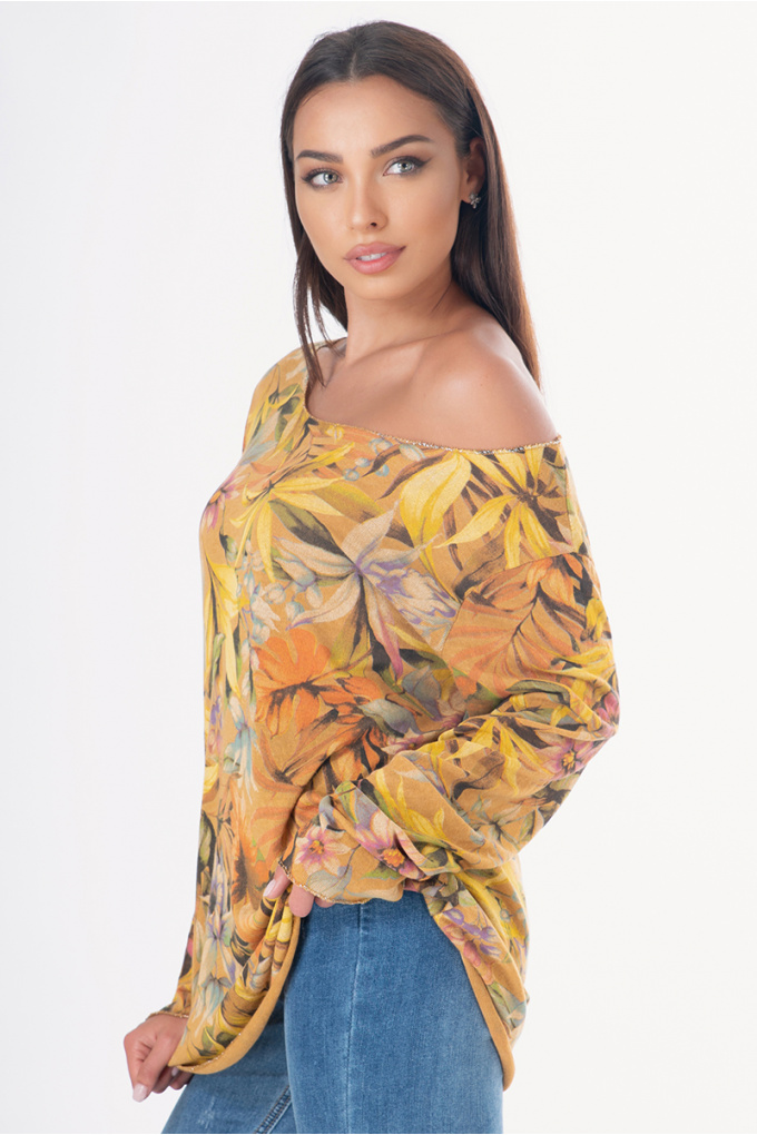 Дамска блуза с флорални мотиви в жълто